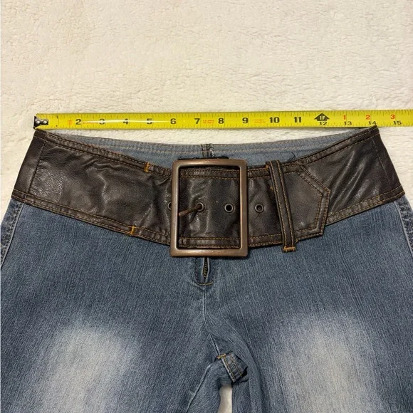 Angels Blue Flare Jeans with Brown Faux-Leather Waistband - Picture 6 of 12